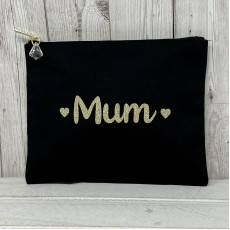 Bespoke Script Black Make Up Bag - Mum Gold Font